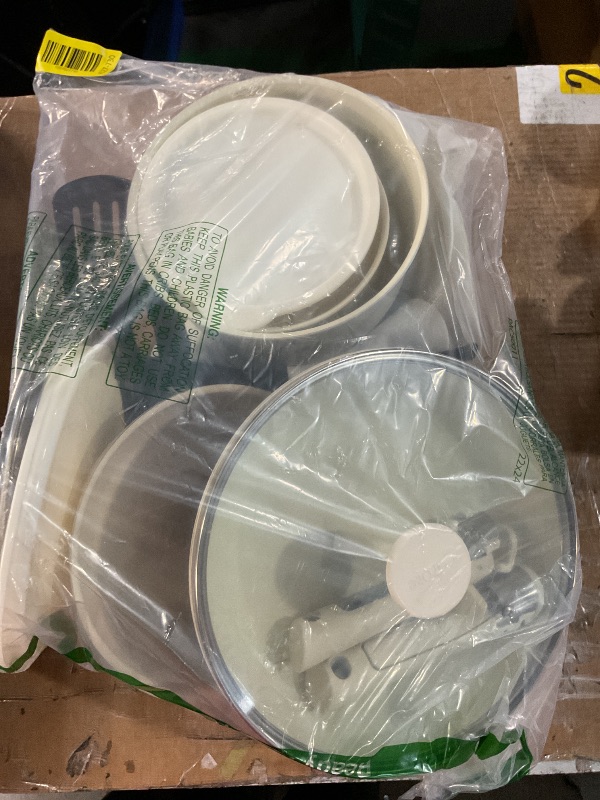 Photo 1 of ***(USED/ BAGGED/ UNKNOWN IF MISSING PARTS)***CAROTE 19pcs Pots and Pans Set Non Stick, Cookware Sets, Kitchen Set, Oven/Fridge Safe, Space Saving Pots Set, Nonstick Cooking Set with Versatile Detachable Handle, Induction RV Set, Cream White