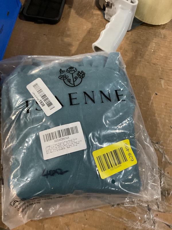 Photo 1 of (lighter than stock) (bagged) ISAENNE 2 Pieces Classic Blue Round Throw Pillow Cover Diameter 16", Solid Color Farmhouse Linen Cotton Decor Pillow Cover with Ruffles, Sturdy Throw Pillow Case for Couch Sofa Bed Living Room