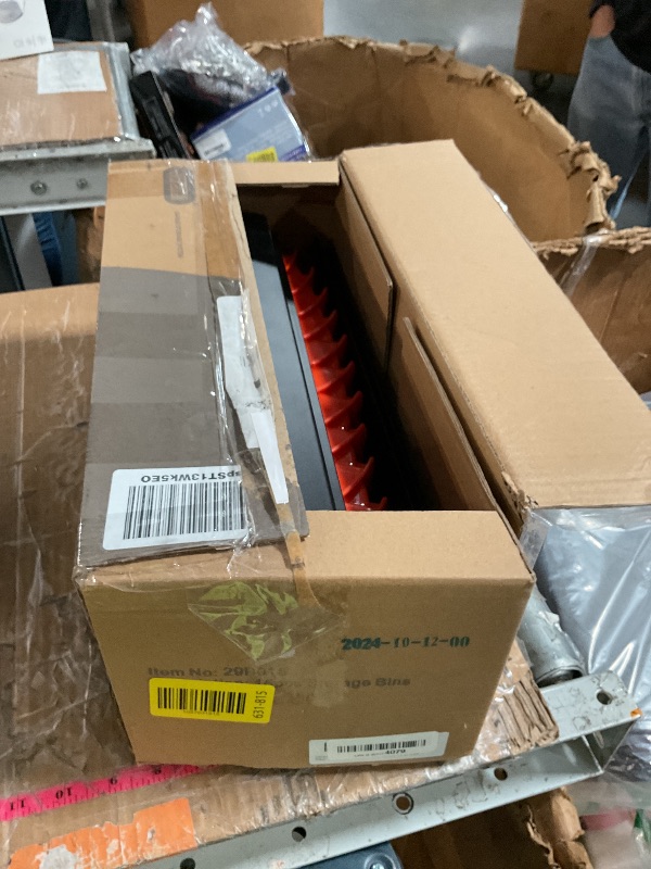 Photo 1 of Ultrawall Wall Mounted Storage Bins, Plastic Hanging Storage Organizer Bins, Garage Tool Storage System for Screws, Nuts, Bolts, Nails, and Small Hardware Parts, 12x bins & 3 x rails, Orange