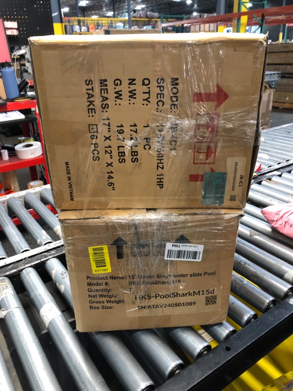 Photo 1 of **********INCOMPLETE ITEM, THIS IS ONLY BOX #3 OUT OF 3, ONLY INLUDES THE POOL PORTION*************
HeroKiddo 15’ Ocean Shark Commercial Grade Lightweight Premium Water Slide with Detachable Pool for Kids and Adults (with Blower), Wet Dry Combo, Big Infla