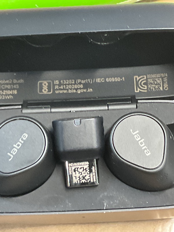 Photo 1 of (only one works) Jabra Evolve2 True Wireless Bluetooth Earbuds with Wireless Charging Pad - Active Noise Cancellation, MultiSensor Voice Technology -