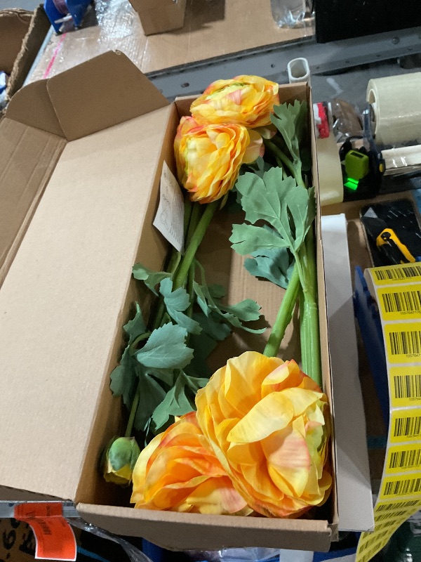 Photo 1 of Real Touch Yellow Ranunculus Artificial Flowers 6PCS Artificial Peonies Faux Ranunculus with Stem for DIY Wedding Bouquet Party Table Home Decor(Yellow)