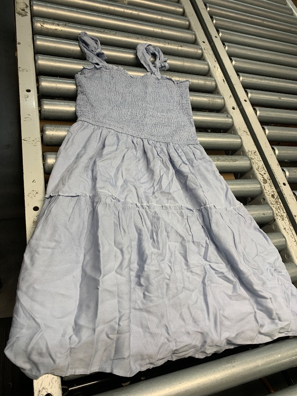 Photo 1 of (SMALL) ZESICA Women's 2025 Summer Spaghetti Strap Sleeveless Square Neck Ruffle A Line Swing Mini Dress,LightBlue,Small