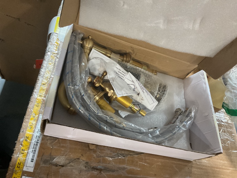 Photo 1 of (DENTED) (PARTS) GGStudy 8 inch 2 Handles 3 Holes Widespread Bathroom Sink Faucet Antique Brass Bathroom Vanity Faucet Basin Mixer Tap Matching Metal Pop Up Drain with Overflow