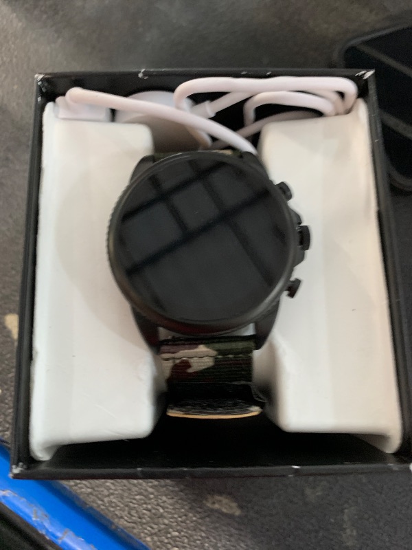 Photo 1 of ***(PARTS ONLY/ LOCKED/ NON FUNCTIONAL)***Fossil Men's Gen 6 44mm Stainless Steel and Cork Touchscreen Smart Watch, Stainless steel, Color: Black, Camo (Model: FTW4063V) ***(PARTS ONLY/ LOCKED/ NON FUNCTIONAL)***
