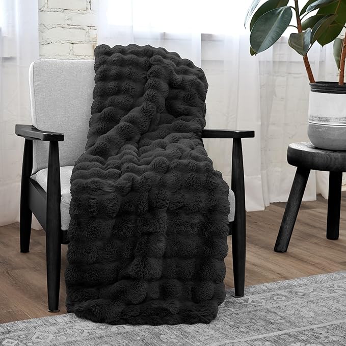 Photo 1 of **39.00** Northwest Serenade Textured Faux Fur Throw Blanket, Jet Black, 50 x 70 Inches
