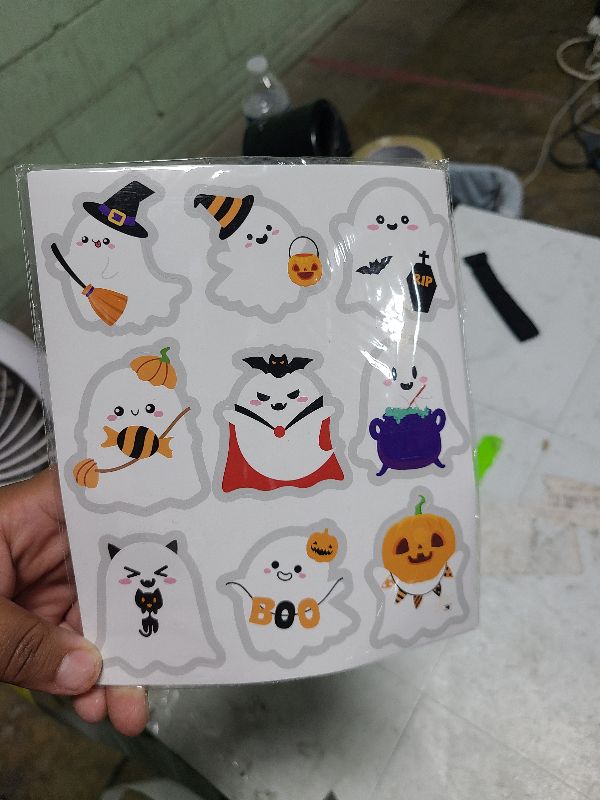 Photo 1 of 135Pcs Cute Halloween Stickers Bulk, 2 Inch Self-Adhesive White Ghost Labels for Crafts, Cards, Gifts, and Halloween Party Supplies