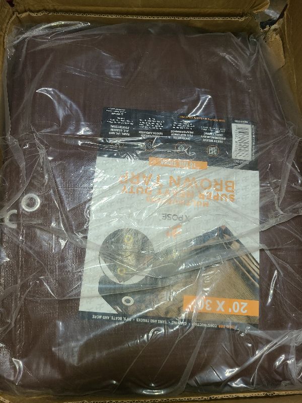 Photo 1 of 20' x 30' Super Heavy Duty 16 Mil Brown Poly Tarp Cover - Thick Waterproof, UV Resistant, Rip and Tear Proof Tarpaulin with Grommets and Reinforced Edges - by Xpose Safety