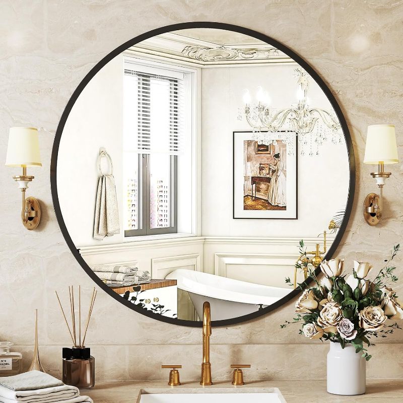 Photo 1 of **MSRP 25.96** Black Round Wall Mirror 24 Inch, Bathroom Mirrors for Over Sink, Circle Mirror for Bathroom, Entryway, Bedroom, Vanity