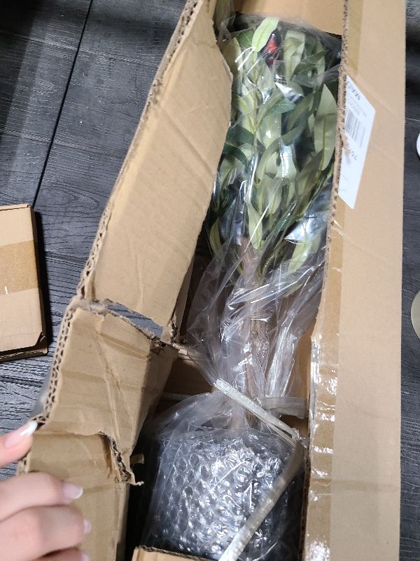 Photo 1 of 25.5” Tall Artificial Topiary Ball Olive Tree with Leaves and Fruits, Olive Boxwood Topiary Ball Potted Bushes UV Resistant Potted Plants for Garden Indoor Outdoor Home Decor