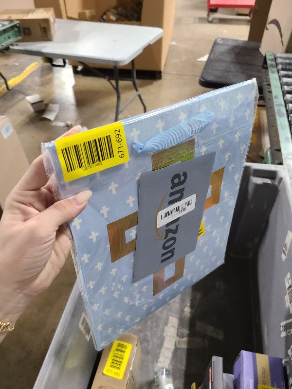 Photo 1 of 13" Large Blue Gift Bag Set with Greeting Card and Tissue Papers (Foil Cross Design), Tissue Paper for First Communions, Halloween, Christmas, Baby Boy Baptisms, Christenings, Religious
