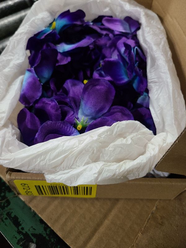 Photo 1 of 100 Pieces Blue Purple Faux Orchid Flowers Halloween Flower Day of The Dead Decoration Artificial Orchids for DIY Home Wedding Table Centerpieces Mexican Party Birthday Cake Ornaments (Blue Purple)