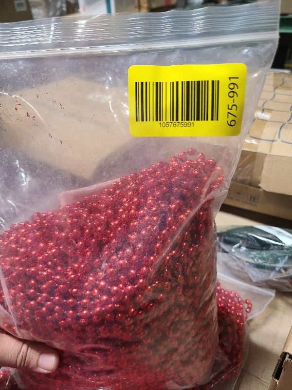 Photo 1 of 100 PCS Red Mardi Gras Beads, Red Oval Beads Necklaces Christmas Necklaces 30.5" Metallic Beaded Costume Necklaces Party Necklaces for Valentines Christmas Parade Throws Wedding Birthday Party Favors