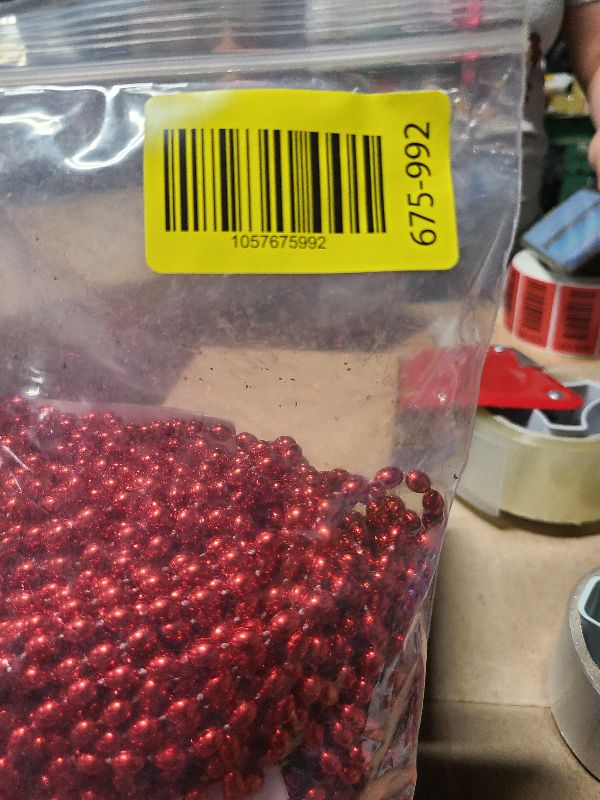 Photo 1 of 100 PCS Red Mardi Gras Beads, Red Oval Beads Necklaces Christmas Necklaces 30.5" Metallic Beaded Costume Necklaces Party Necklaces for Valentines Christmas Parade Throws Wedding Birthday Party Favors