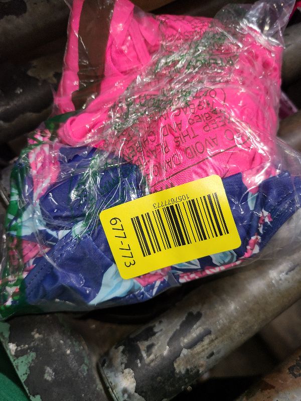Photo 1 of 2 pc Ladies Ruffled Pink Floral navy blue Swim Suit top bottom L