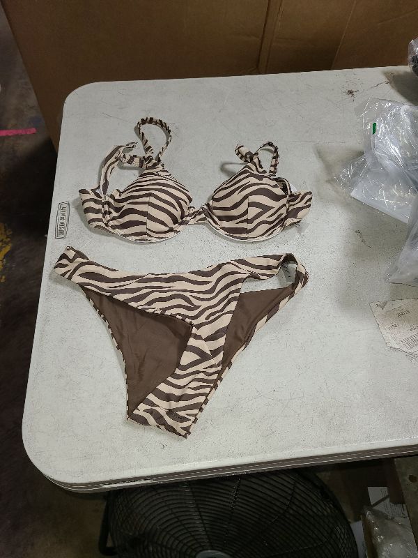 Photo 1 of  Women's Two Piece Swimsuit Zebra Stripe Underwire Spaghetti Strap Bikini Bathing Suit  L