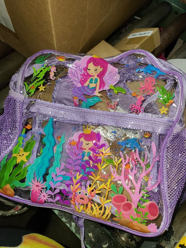 Photo 1 of 3 Pcs Mermaid Toddler Clear Backpack Set for Kids Aged 3 to 8, 12 Inch Mini Toddler Backpack for Stadium Events Clear See Through Cute Bag for Kids Preschool Kindergarten Sports Concert (Purple)