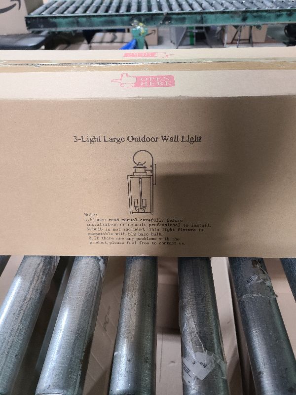 Photo 1 of 3-Light Outdoor Wall Light Fixtures, 19 Inch Large Waterproof Exterior Wall Sconces with Glass Shades, Black with Gold Trim Anti-Rust Outside Wall Lantern for House, Front Porch, Patio, Garage