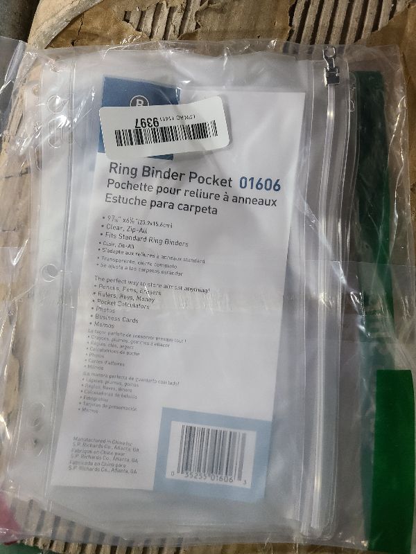 Photo 1 of 1InTheOffice Clear Pencil Pouch For 3 Ring Binder, Ring Binder Pockets with Zipper, Vinyl, 4 Pack