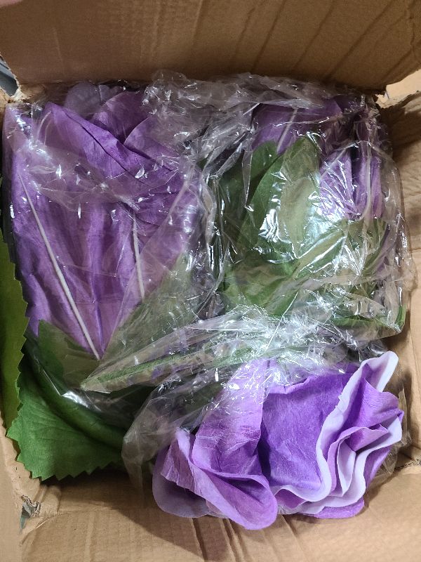 Photo 1 of 3pc Large Flowers Home Outdoor Decorations - Artificial Paper Large Flowers Adjustable Bendable Flower Decorations for Wedding Background Decor, Shop Window Display,Photography Props, Banquet (Purple)