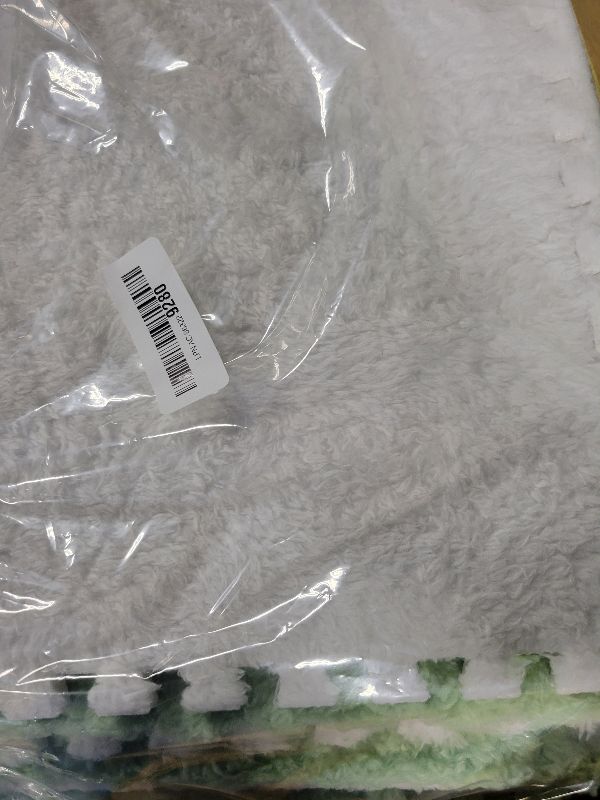 Photo 1 of 12 Pcs Plush Foam Interlocking Carpet Tiles,Soft Shaggy Fluffy Floor Area Rugs with Padding,Colorful Floor Protective Mats for Home Kids Room Playroom (White and Green, 11.8 x 11.8 x 0.39)