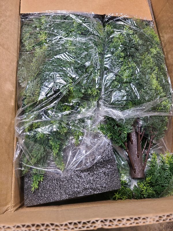 Photo 1 of 2 Pack 37 Inch Artificial Cedar Topiary Trees for Outdoor Front Porch Décor - UV Rated Fake Plants for Indoor and Outdoor Use, Potted Shrubs for Front Door, Office