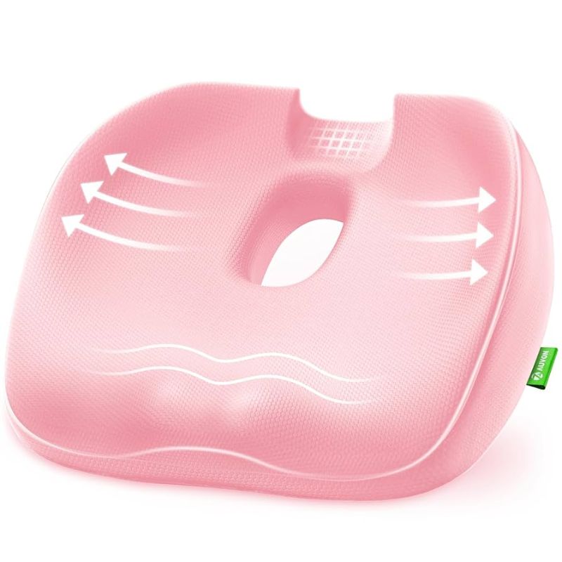 Photo 1 of  AUVON Innovative Donut Pillow Hemorrhoids Scientific Center Hole and Tailbone Cutout, Orthopedic Pain Relief Donut Seat Cushion for Coccyx, Sciatica, After Surgery Sitting Relief