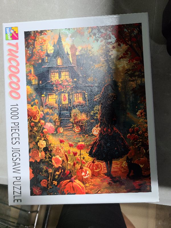 Photo 1 of 1000 Piece Jigsaw Puzzle-Halloween Dress Witch Puzzles 1000 Pieces for Adults,Black Cat Puzzle for Adults Puzzles for Adult 1000 Pieces Fall Pumpkin Garden Countyard