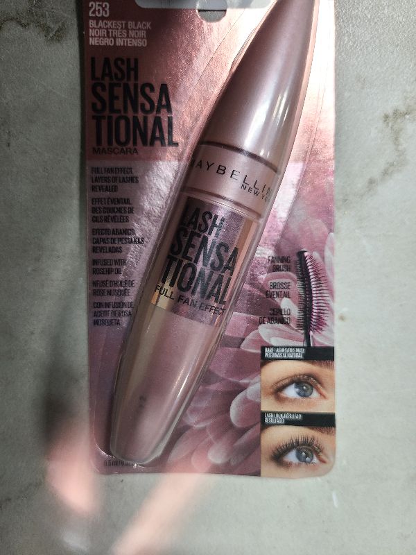 Photo 1 of **MSRP 9.99**Maybelline Lash Sensational Washable Mascara, Lengthening and Volumizing for a Full Fan Effect, Blackest Black, 1 Count