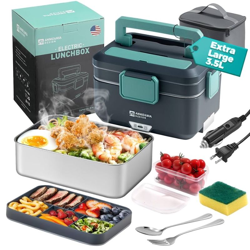 Photo 1 of Annie & Mia Design Electric Lunch Box for Adults, 90w 3.5L 2-Layer Portable Food Warmer, Dual Mode 2.5L + 1L Heated Lunch Box for Adults, Home/Car/Office/Truck Use, Lonchera Eléctrica