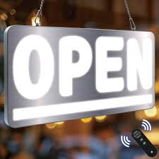 Photo 1 of 24"x12" Open Sign with Remote, Waterproof Outdoor Bright White Light LED Open Signs for Business Window Door Storefront Restaurant Store - Silver/Cold White 