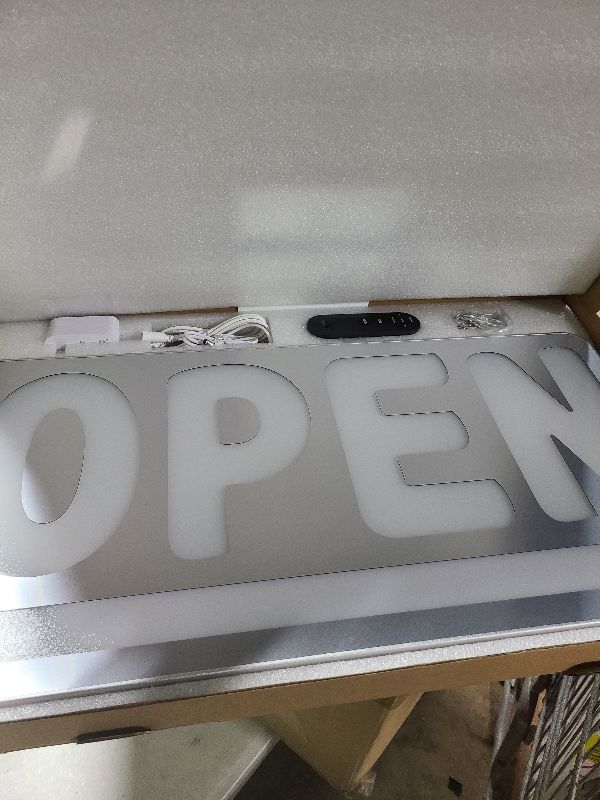 Photo 1 of 24"x12" Open Sign with Remote, Waterproof Outdoor Bright White Light LED Open Signs for Business Window Door Storefront Restaurant Store - Silver/Cold White 
