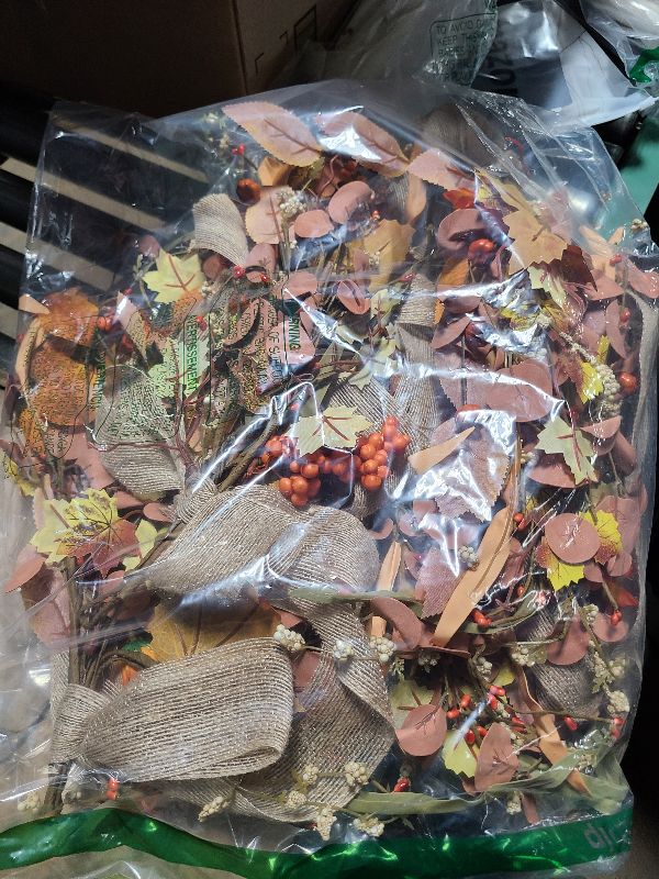 Photo 1 of 2 Pcs 24" Artificia Fall Teardrop Swag Autumn Harvest Sunflowers Pumpkins Leaves Berries Door Swag Hanging Flower Wreath for Thanksgiving Fall Front Door Window Wall Decor (2, Fall Swags)