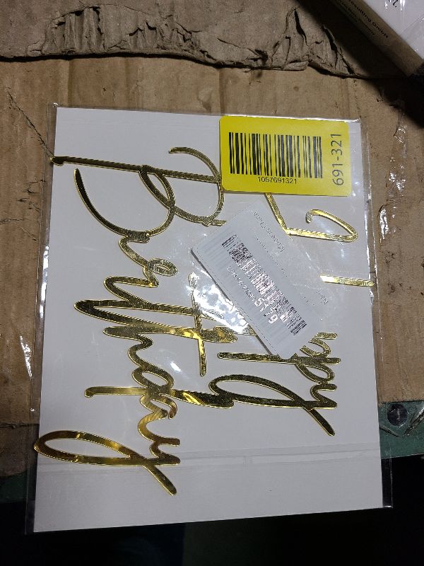 Photo 1 of 1PCS Happy Birthday Cake Topper,Gold Mirror Acrylic Boy or Girl Cake Sign Decorations,Birthday Cake Charm Supplies for Birthday Party Cake Dessert