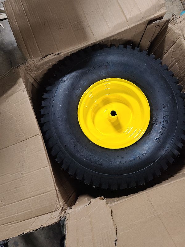 Photo 1 of (2-Pack) 20x8.00-8 Rear Tire and Wheel Assemblies - 4 Ply Tubeless Tire Compatible Replacement for Riding Lawn Mowers - 3/4" Borehole, 3.5" Offset Hub and 3/16" Keyway