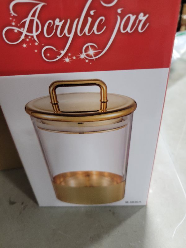Photo 1 of 2 Pack 24 oz Medium Acrylic Storage Apothecary Jar with Gold Airtight Lid | Bathroom Vanity Organizer Containers | Ideal Decorative Canisters for Shells, Bath Salt, Grains, Cotton Ball, Flossers