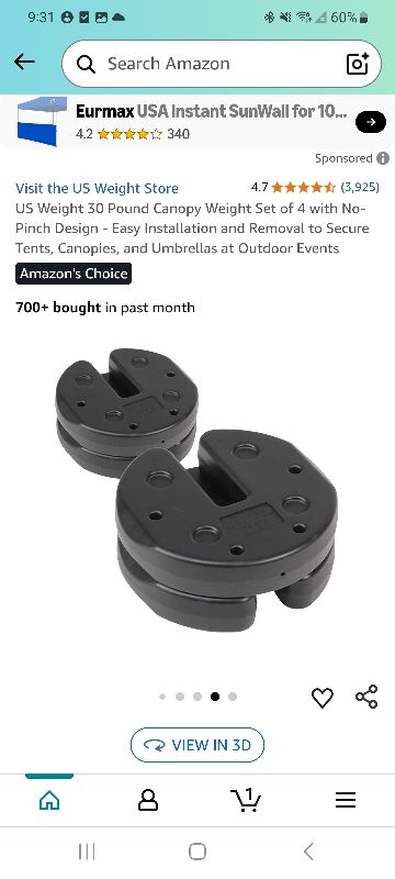 Photo 1 of  Weight 30 Pound Canopy Weight Set of 4 with No-Pinch Design - Easy Installation and Removal to Secure Tents, Canopies, and Umbrellas at Outdoor Events
Amazon's Choice
700+ bought in past month