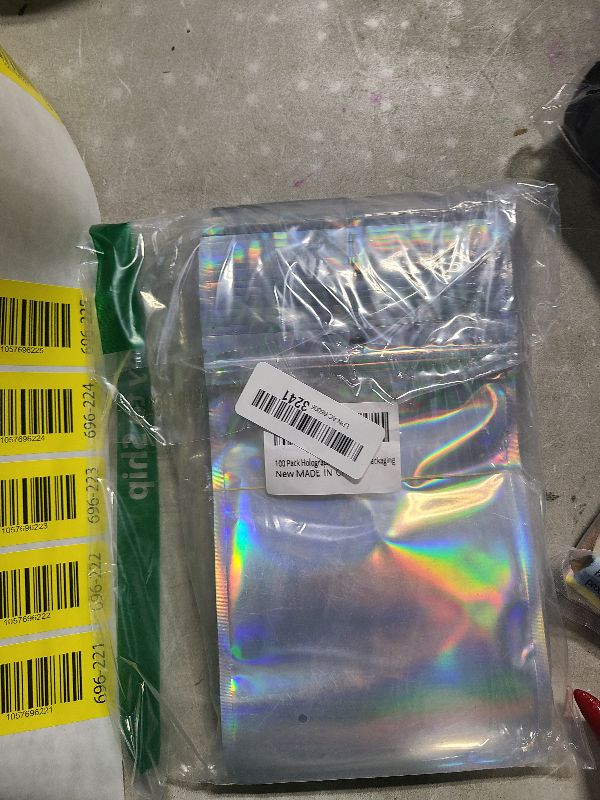 Photo 1 of 100 Pack Holographic Bags, 5.5" x 7.8" Resealable Smell Proof Bags, Packaging Bag for Small Business, Rainbow Color Mylar Bag, Foil Holographic Zip Pouch for Food Storage Jewelry Packaging