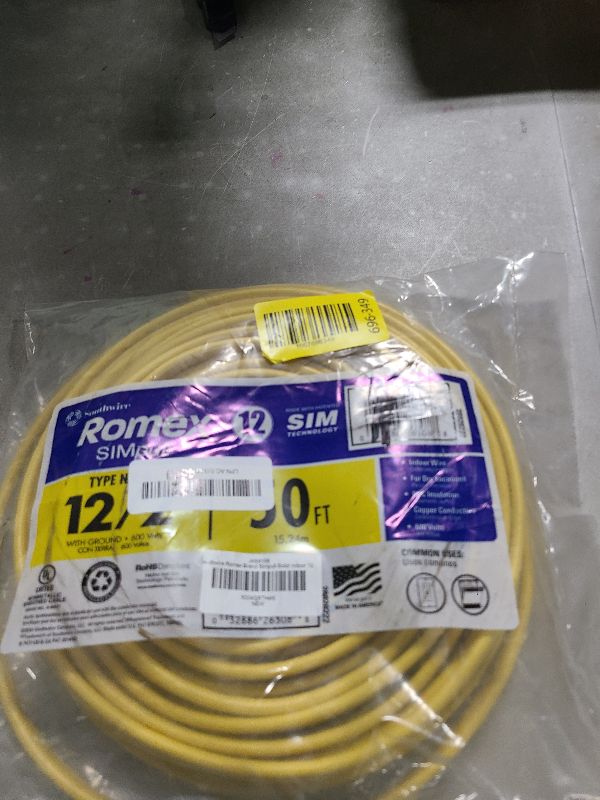 Photo 1 of Southwire Romex Brand Simpull Solid Indoor 12/2 W/G NMB Cable 50ft coil - SW# 28828222