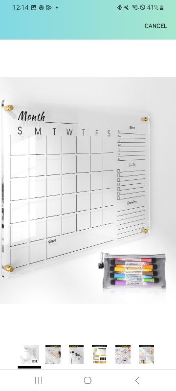Photo 1 of 24x16" Clear Acrylic Wall Calendar with Dry Erase Surface, Monthly Planner Board, Includes Colorful Markers, Eraser, Multi-Color Mounting Screws, & Easy Install Kit - Ideal for Home & Office