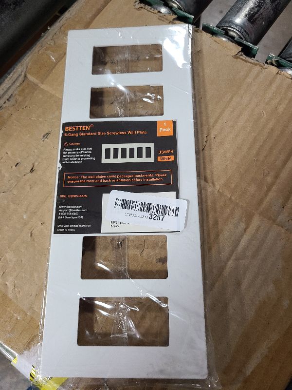 Photo 1 of 1 Pack BESTTEN 6-Gang Screwless Wall Plate, Decorator Outlet Cover, USWP4 Glossy Off White, Wallplate for Light Switch, Dimmer, GFCI, USB Receptacle, H4.69” x L12.0”, ETL Listed