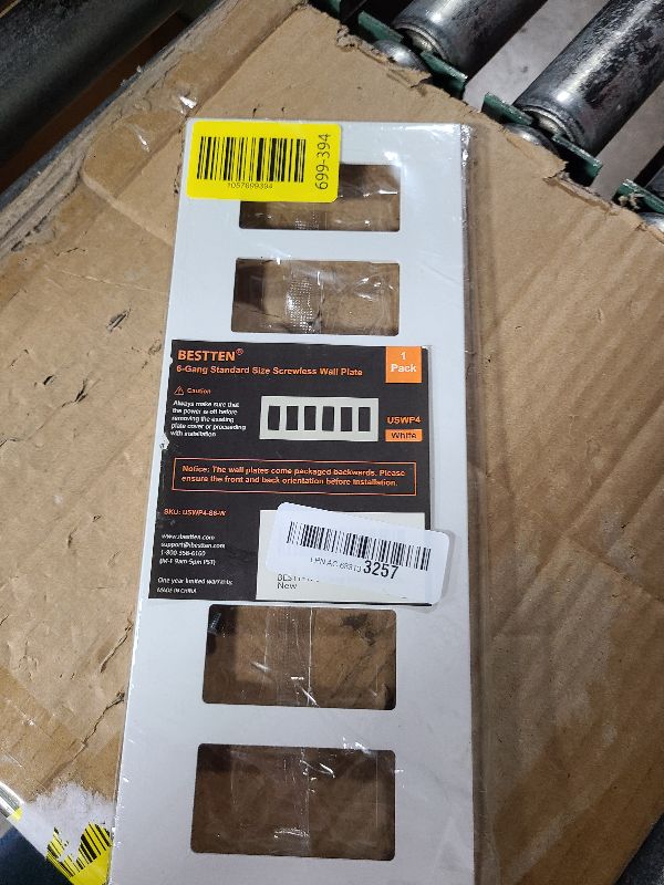 Photo 1 of 1 Pack BESTTEN 6-Gang Screwless Wall Plate, Decorator Outlet Cover, USWP4 Glossy Off White, Wallplate for Light Switch, Dimmer, GFCI, USB Receptacle, H4.69” x L12.0”, ETL Listed