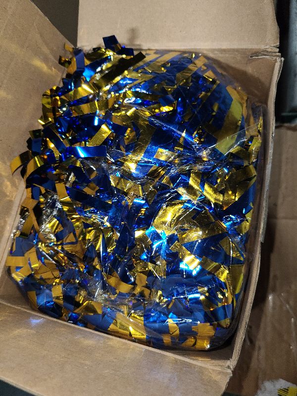 Photo 1 of 24 Pcs Pom Poms Cheerleading Cheerleader Spirited Cheer Baton Handle Metallic Foil for Sports Team Party Dance Cheering(Blue, Gold)