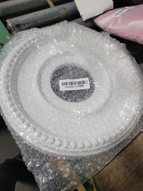 Photo 1 of 12 Inch OD x 4inch ID White Ceiling Medallion Plate – PU Plastic Decorative Cover for Fan, Light Fixtures, Chandelier Canopies – Traditional, Retro, and Minimalist Home Lighting Replacement