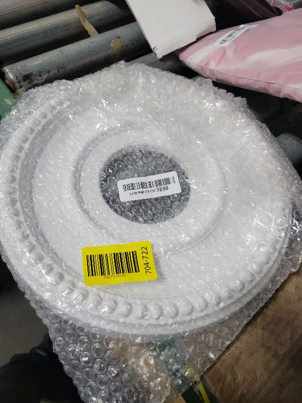 Photo 1 of 12 Inch OD x 4inch ID White Ceiling Medallion Plate – PU Plastic Decorative Cover for Fan, Light Fixtures, Chandelier Canopies – Traditional, Retro, and Minimalist Home Lighting Replacement