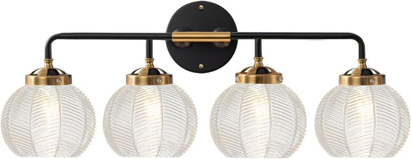 Photo 1 of **MSRP 156.71** 4-Lights Vanity Lights, Bathroom Light fixtures Over Mirror, Mid Century Modern Wall Sconce with Clear Glass Globe Shade, Black Gold Wall lamp