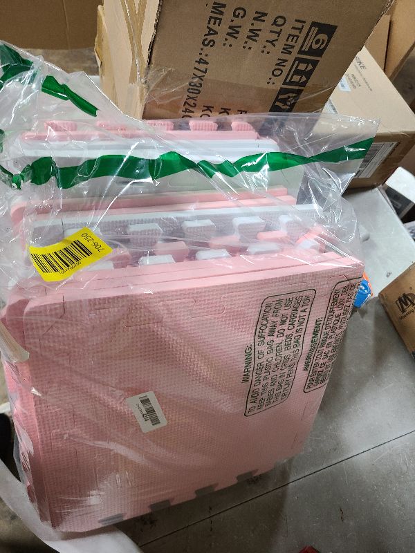 Photo 1 of 16 Tiles Baby Play Mat for Floor, EVA Foam Baby Floor Play Mat with 0.6 Inch Thick Interlocking Foam Tiles, Foam Floor Tiles for Baby, Toddlers and Kids (Grey-White- Pink, 16PCS)