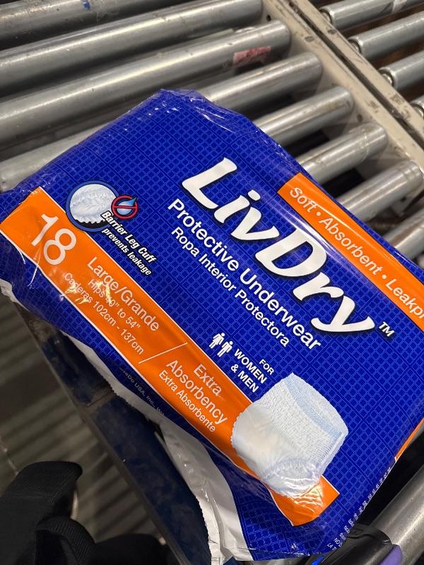 Photo 1 of LivDry Adult Incontinence Underwear, Extra Absorbency Adult Diapers, Leak Protection, Large, 18-Pack