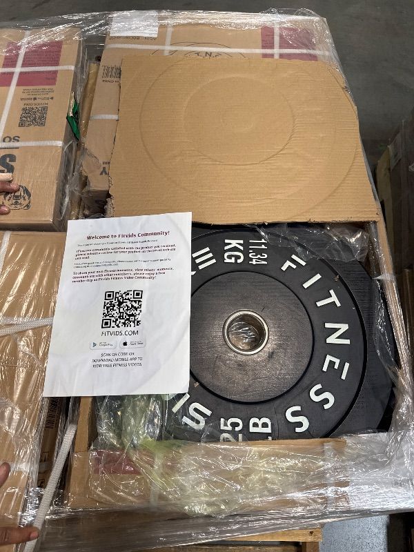 Photo 1 of ***AS IS / NO RETURNS - FINAL SALE***
***BUNDLED BAG OF ***
Fitvids 2" Olympic Bumper Plate Weight Plates with Steel Hub, 25LB, Pair ****20 SETS OF 2 UNITS IN EACH BOX, WEIGHING 25 POUNDS****