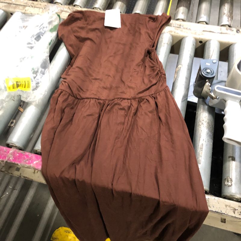 Photo 1 of ****SAME DRESS****ZESICA Women's Summer 2025 Sleeveless Maxi Dress One Shoulder Casual Slim Swing Pleated Formal Dresses with Pockets,Brown,Medium